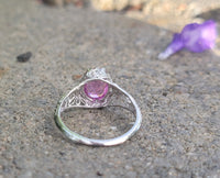 Platinum pink sapphire & diamond Edwardian filigree ring