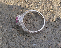 Platinum pink sapphire & diamond Edwardian filigree ring