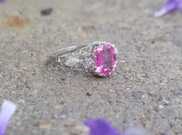 Platinum pink sapphire & diamond Edwardian filigree ring