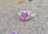 Platinum pink sapphire & diamond Edwardian filigree ring