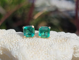 14k yellow gold asscher cut emeralds stud earrings NEW