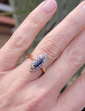 Victorian 14k gold estate sapphire & diamond navette ring