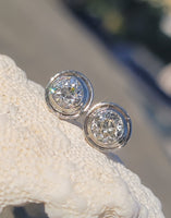 14k gold two tone bezel set old European cut diamond studs earrings - apx 1.65ct tw