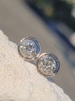 14k gold two tone bezel set old European cut diamond studs earrings - apx 1.65ct tw