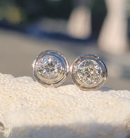 14k gold two tone bezel set old European cut diamond studs earrings - apx 1.65ct tw