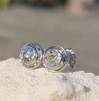 14k gold two tone bezel set old European cut diamond studs earrings - apx 1.65ct tw