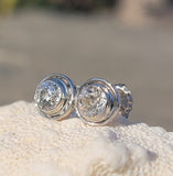 14k gold two tone bezel set old European cut diamond studs earrings - apx 1.65ct tw