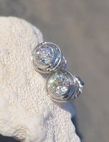 14k gold two tone bezel set old European cut diamond studs earrings - apx 1.65ct tw