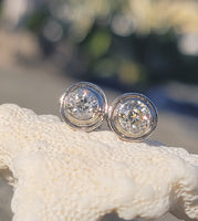 14k gold two tone bezel set old European cut diamond studs earrings - apx 1.65ct tw