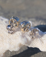 14k gold two tone bezel set old European cut diamond studs earrings - apx 1.65ct tw