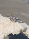 14k white gold mid-century diamond engagement ring