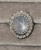 14k white gold star sapphire & diamond estate ring