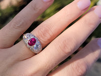 Platinum Deco Burma ruby & diamond estate antique ring