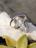 18k white gold diamond & sapphire estate Art Deco c.1920's filigree glove shield ring