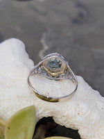 14k white gold c.1920's filigree Aquamarine ring - hexagon cut