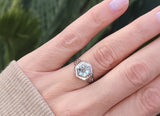 14k white gold c.1920's filigree Aquamarine ring - hexagon cut