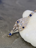 14k gold two tone Art Deco diamond & sapphire antique bracelet