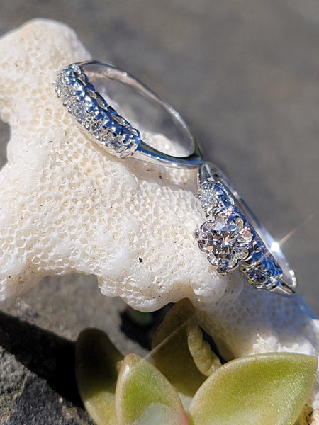 14k white gold vintage diamond bridal set - apx  60.ct tw