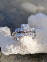 14k white gold vintage diamond bridal set - apx .33ct tw