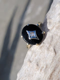 10k gold two tone vintage black onyx & diamond ring