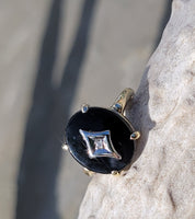 10k gold two tone vintage black onyx & diamond ring