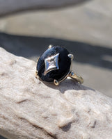 10k gold two tone vintage black onyx & diamond ring