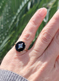 10k gold two tone vintage black onyx & diamond ring