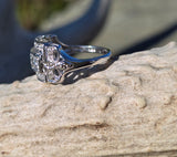 14k white gold BOW motif diamond estate ring band