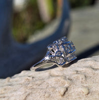 14k white gold BOW motif diamond estate ring band