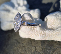 Platunum 9 old cut diamond Deco navette ring - appx .77ct tw