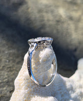 Platunum 9 old cut diamond Deco navette ring - appx .77ct tw