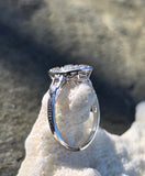 Platunum 9 old cut diamond Deco navette ring - appx .77ct tw