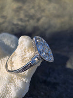 Platunum 9 old cut diamond Deco navette ring - appx .77ct tw