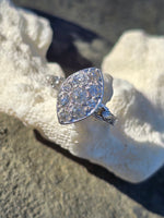 Platunum 9 old cut diamond Deco navette ring - appx .77ct tw