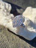 Platunum 9 old cut diamond Deco navette ring - appx .77ct tw