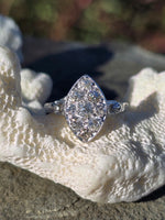 Platunum 9 old cut diamond Deco navette ring - appx .77ct tw