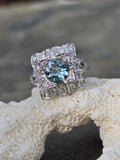 platinum aquamarine & diamond ring
