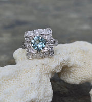 platinum aquamarine & diamond ring