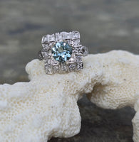 platinum aquamarine & diamond ring