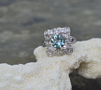 platinum aquamarine & diamond ring