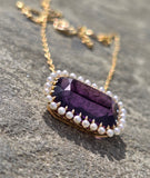 14k gold Victorian amethyst & seed pearl necklace pendant