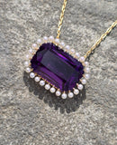 14k gold Victorian amethyst & seed pearl necklace pendant