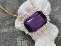 14k gold Victorian amethyst & seed pearl necklace pendant