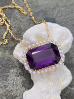 14k gold Victorian amethyst & seed pearl necklace pendant