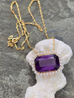 14k gold Victorian amethyst & seed pearl necklace pendant