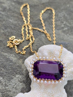 14k gold Victorian amethyst & seed pearl necklace pendant