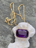 14k gold Victorian amethyst & seed pearl necklace pendant