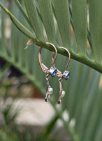 14k gold Art Deco pearl and sapphire earring dangle drops