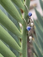 14k gold Art Deco pearl and sapphire earring dangle drops