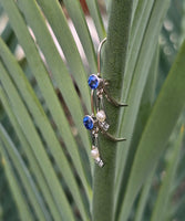 14k gold Art Deco pearl and sapphire earring dangle drops